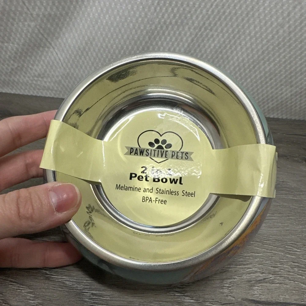PAWSITIVE PETS‎ 2 in 1 Pet Bowl Melamine Stainless Steel BPA Free Marble Design